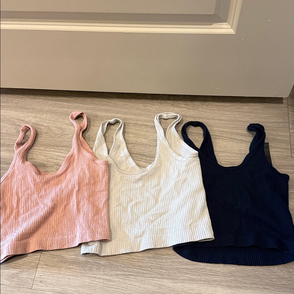 Set of Three out From Under Ribbed Tank Tops in Pink, White, and Navy - Picture 4 of 4
